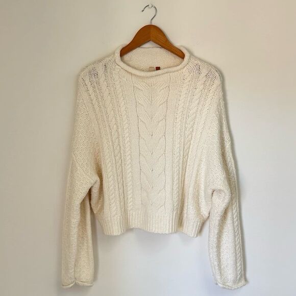 Anthropologie Pilcro Rolled Mock Neck Cable Knit Sweater Pullover in Ivory White - Picture 6 of 12